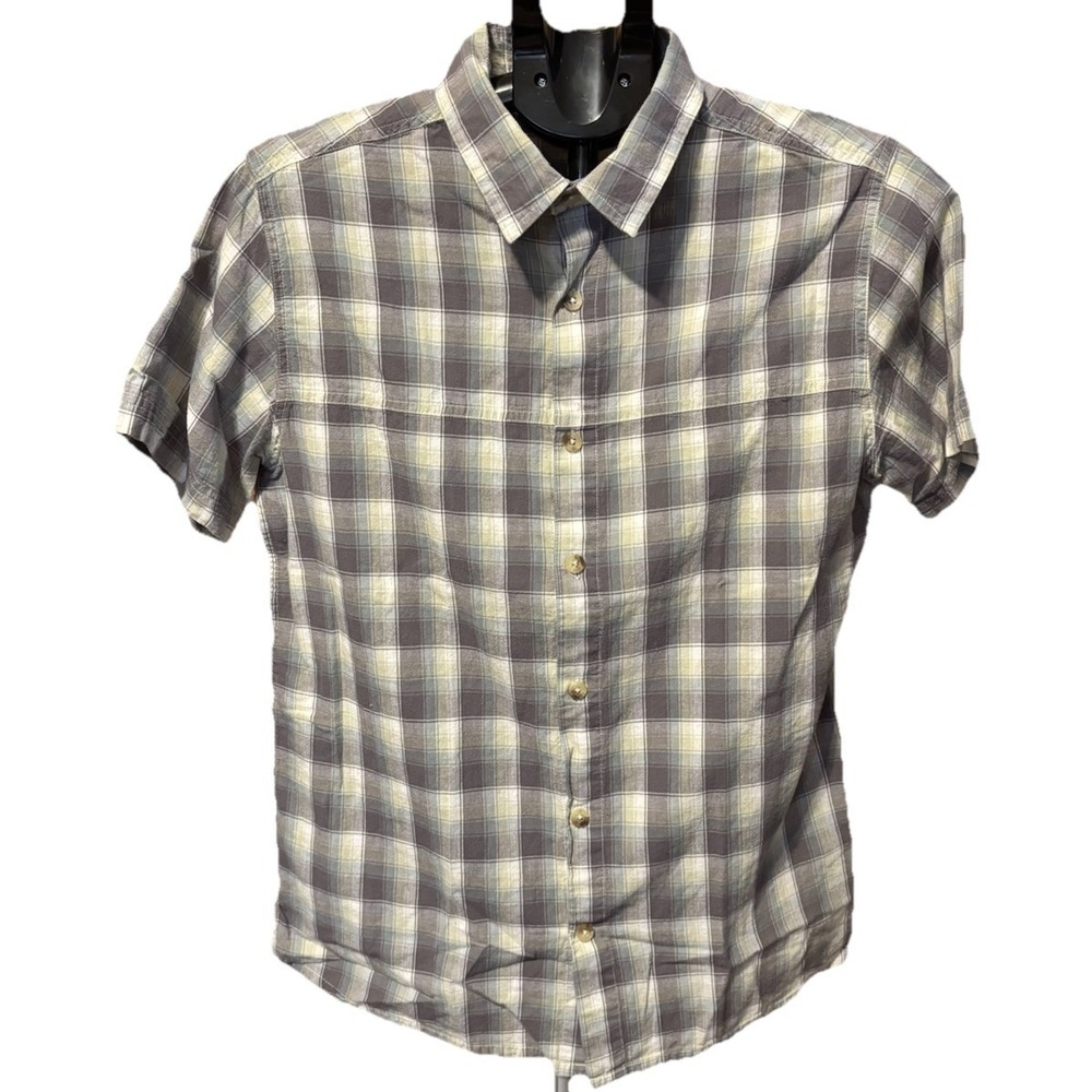 Mountain Warehouse Mens M Green Gray Plaid Cotton Short Sleeve Button Down Shirt